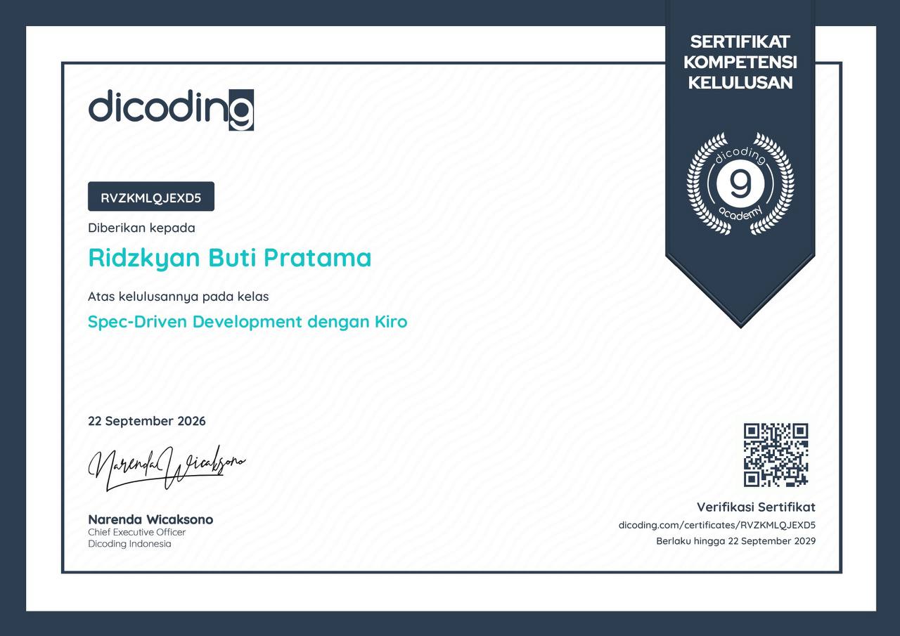 Dicoding certificate — Spec-Driven Development dengan Kiro