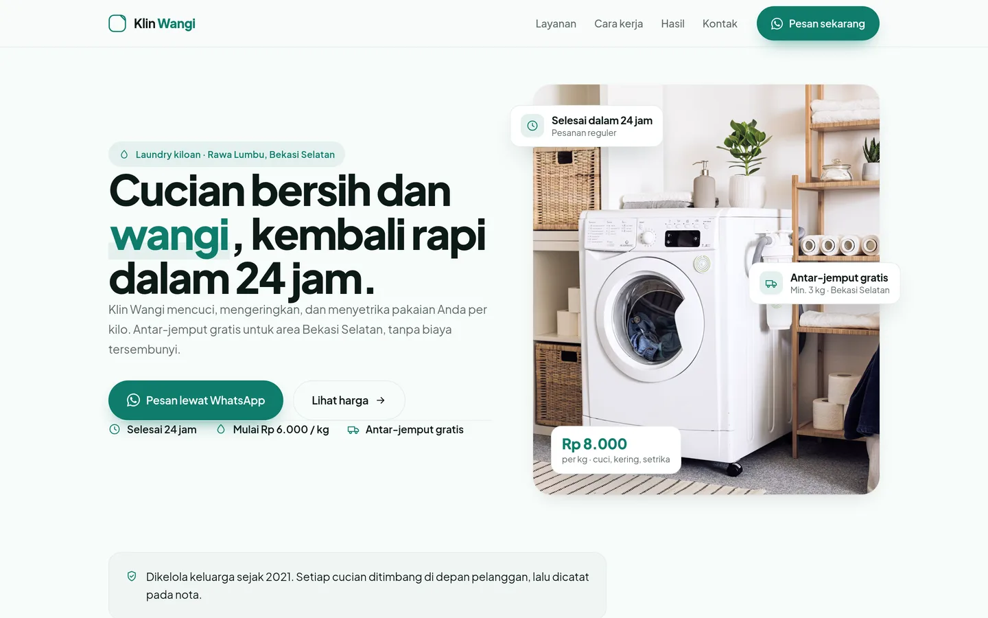 Wangi Laundry — Top section