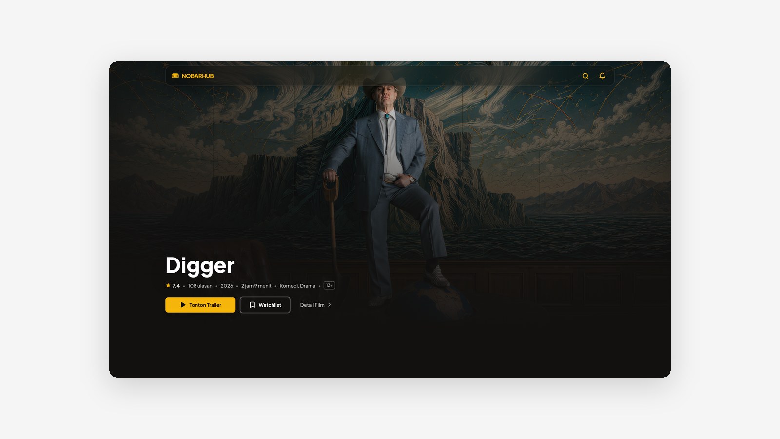 NobarHub movie catalogue homepage with a featured film hero
