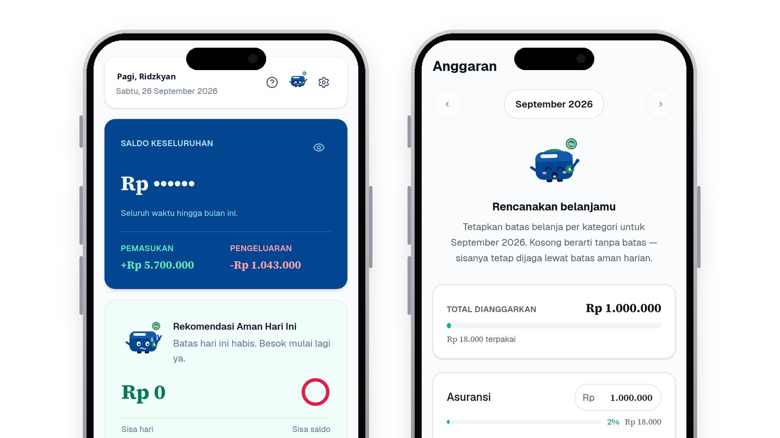 UangKu personal finance app shown on two phone screens